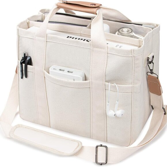 Canvas Tote Bag with Multi-Pocket for Women Large Crossbody Shoulder Handbag Eve